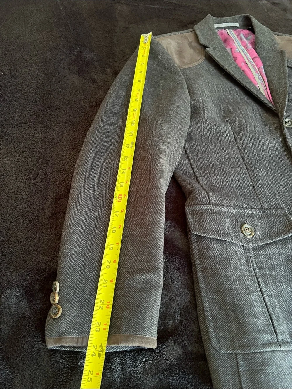 Ted Baker Gray Sport Coat with Brown Shoulder Accents and Pink Lining